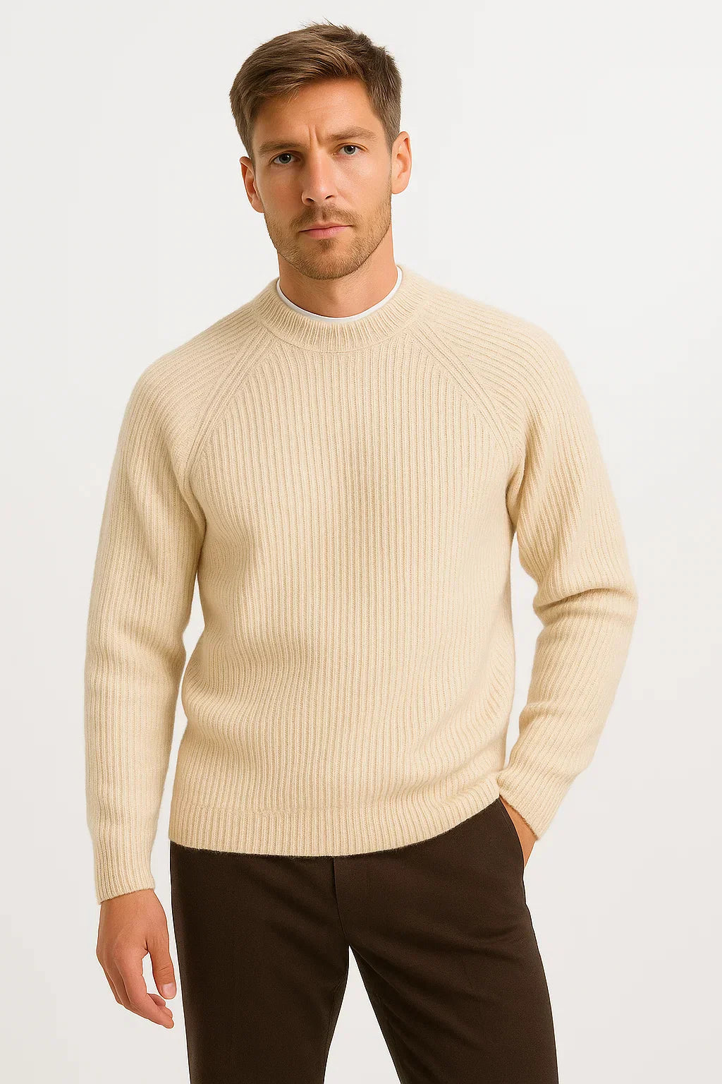 Men's Merino Wool Sweater | Raglan O-Neck | Smart Casual Knit