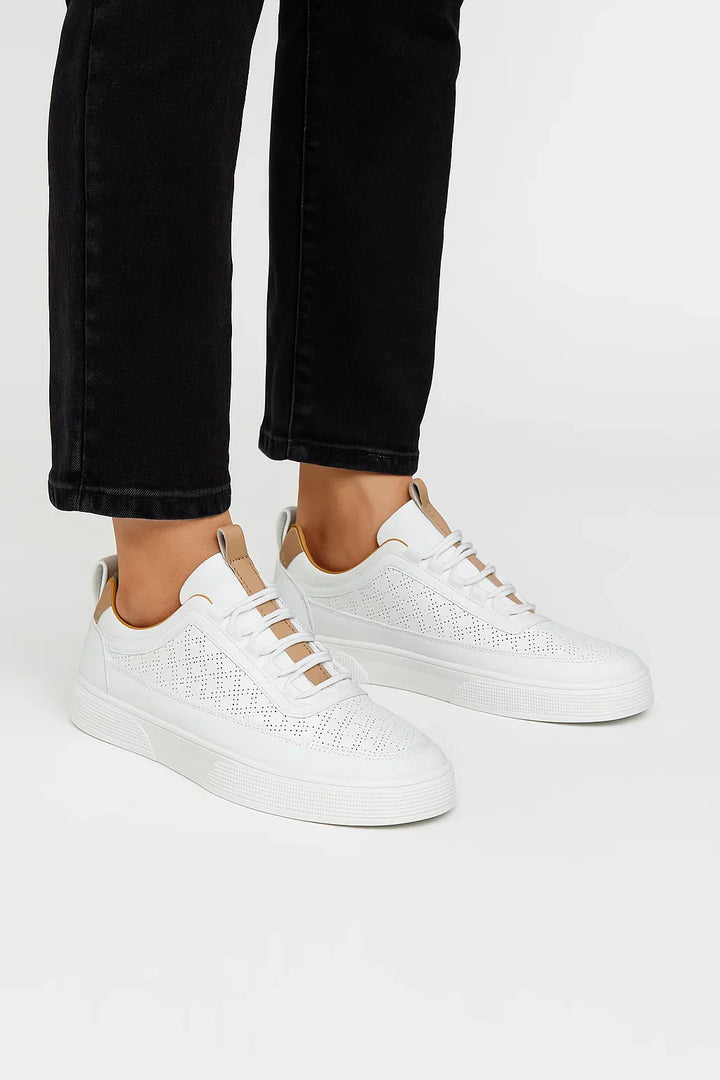 Men's White Sneakers | Split Leather | The Core Perforated Edition