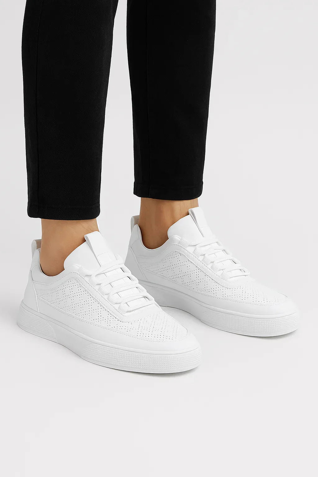Men's White Sneakers | Split Leather | The Core Perforated Edition