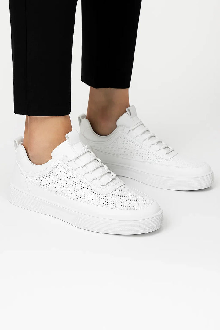 Men's White Sneakers | Split Leather | The Core Perforated Edition
