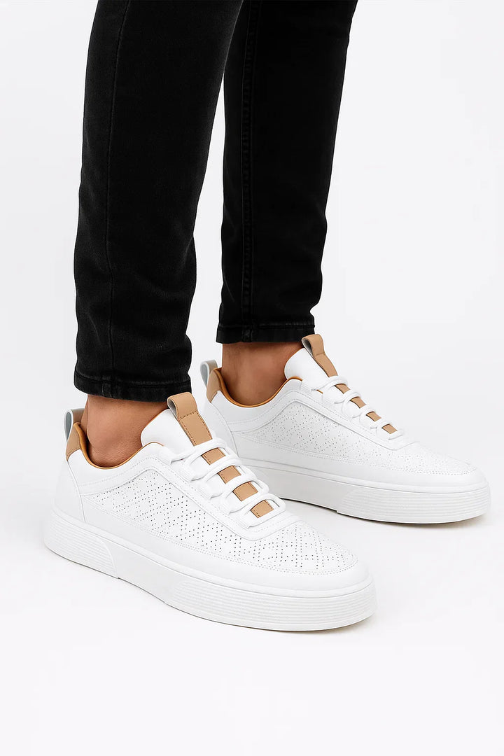 Men's White Sneakers | Split Leather | The Core Perforated Edition