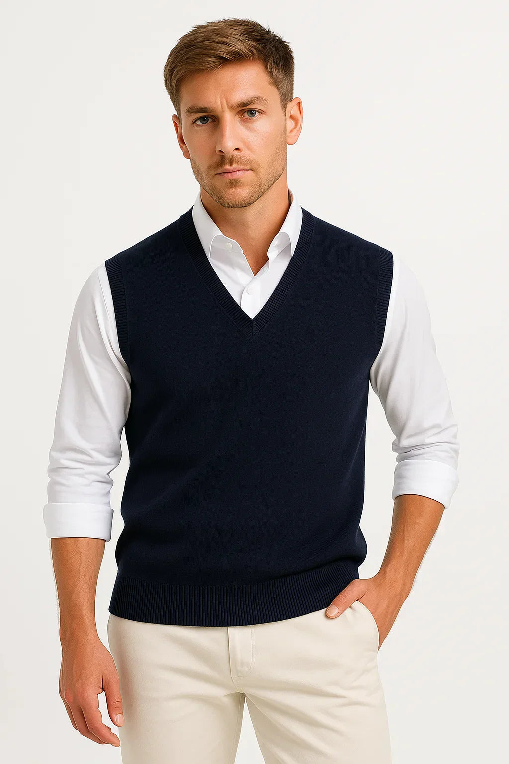 Sleeveless Sweater Vest | Cotton Wool Blend | Classic Fit