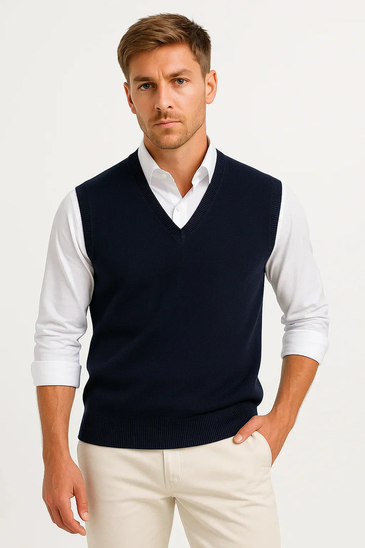 Sleeveless Sweater Vest | Cotton Wool Blend | Classic Fit
