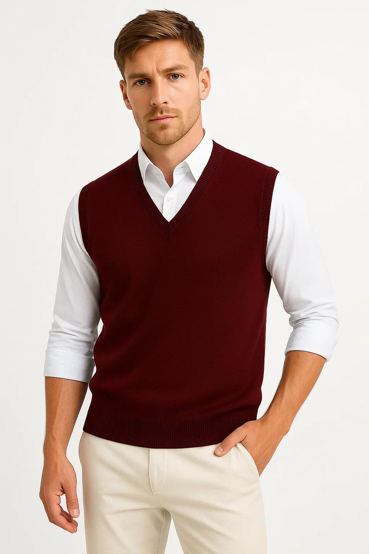 Sleeveless Sweater Vest | Cotton Wool Blend | Classic Fit