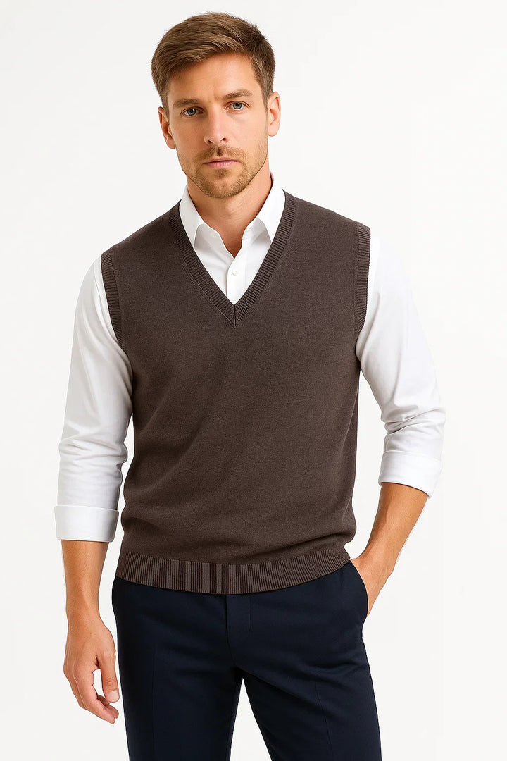 Sleeveless Sweater Vest | Cotton Wool Blend | Classic Fit