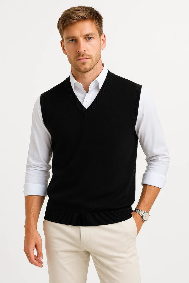 Sleeveless Sweater Vest | Cotton Wool Blend | Classic Fit