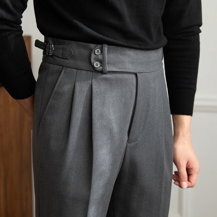 Trousers | High Waist | Pleated Wool | Herringbone Weave | Straight Fit