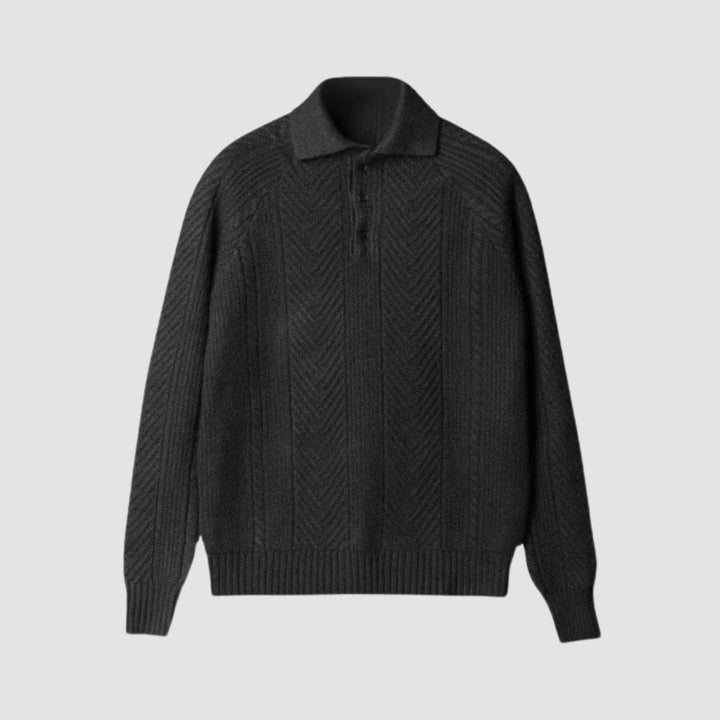 Polo Sweater | Textured Knit | Turn-Down Collar