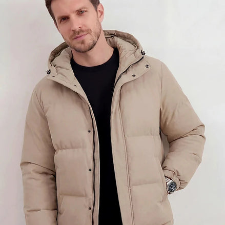 Beige Hooded Puffer Jacket Lightweight Insulated Men's S–2XL – Valedrian