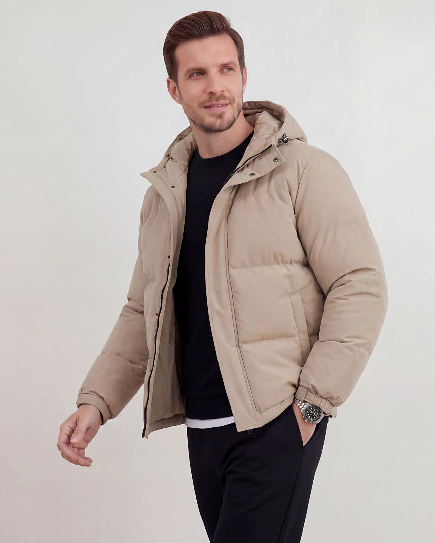 Beige Hooded Puffer Jacket Lightweight Insulated Men's S–2XL – Valedrian — view 2