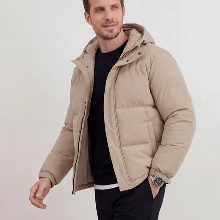 Beige Hooded Puffer Jacket Lightweight Insulated Men's S–2XL – Valedrian — view 2