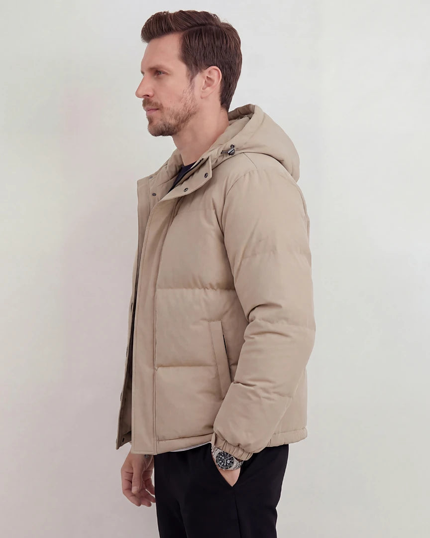 Beige Hooded Puffer Jacket Lightweight Insulated Men's S–2XL – Valedrian — view 3