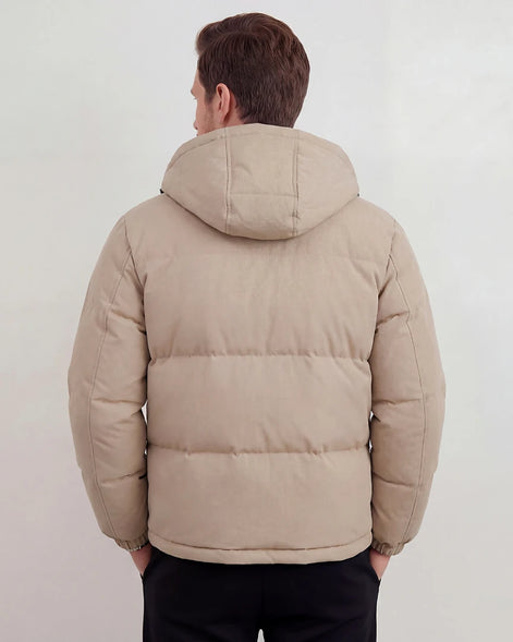 Beige Hooded Puffer Jacket Lightweight Insulated Men's S–2XL – Valedrian — view 4