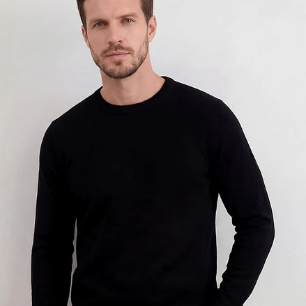 Black Crewneck Sweater Smooth Mid-Weight Knit Men's S–2XL – Valedrian