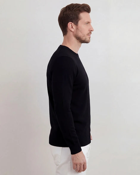 Black Crewneck Sweater Smooth Mid-Weight Knit Men's S–2XL – Valedrian — view 2