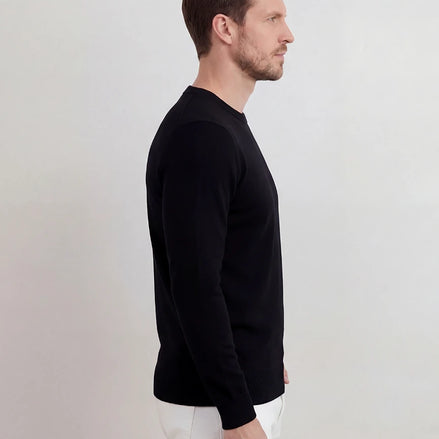Black Crewneck Sweater Smooth Mid-Weight Knit Men's S–2XL – Valedrian — view 2