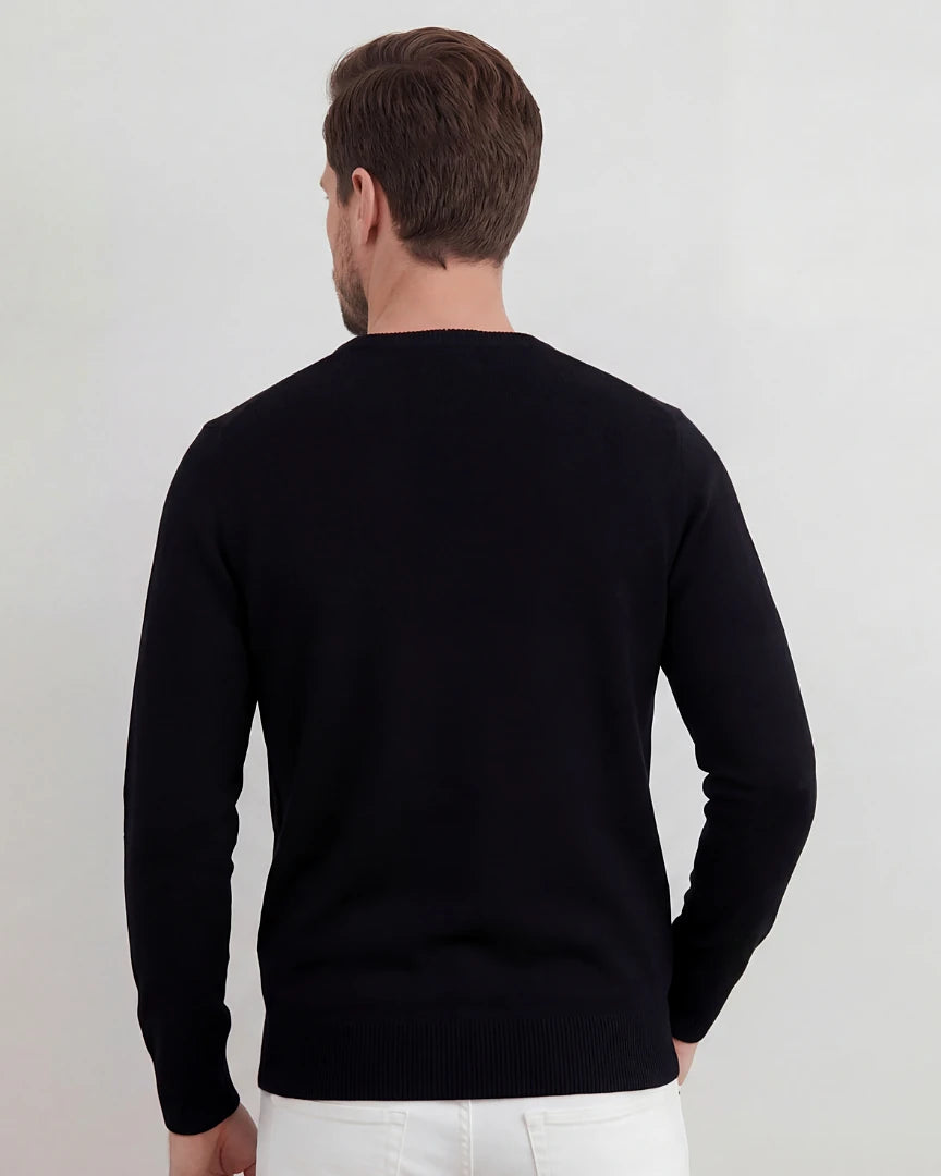 Black Crewneck Sweater Smooth Mid-Weight Knit Men's S–2XL – Valedrian — view 3