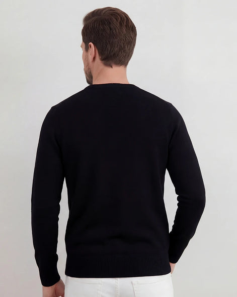 Black Crewneck Sweater Smooth Mid-Weight Knit Men's S–2XL – Valedrian — view 3