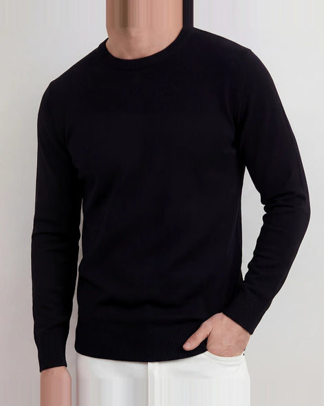 Black Crewneck Sweater Smooth Mid-Weight Knit Men's S–2XL – Valedrian — view 4