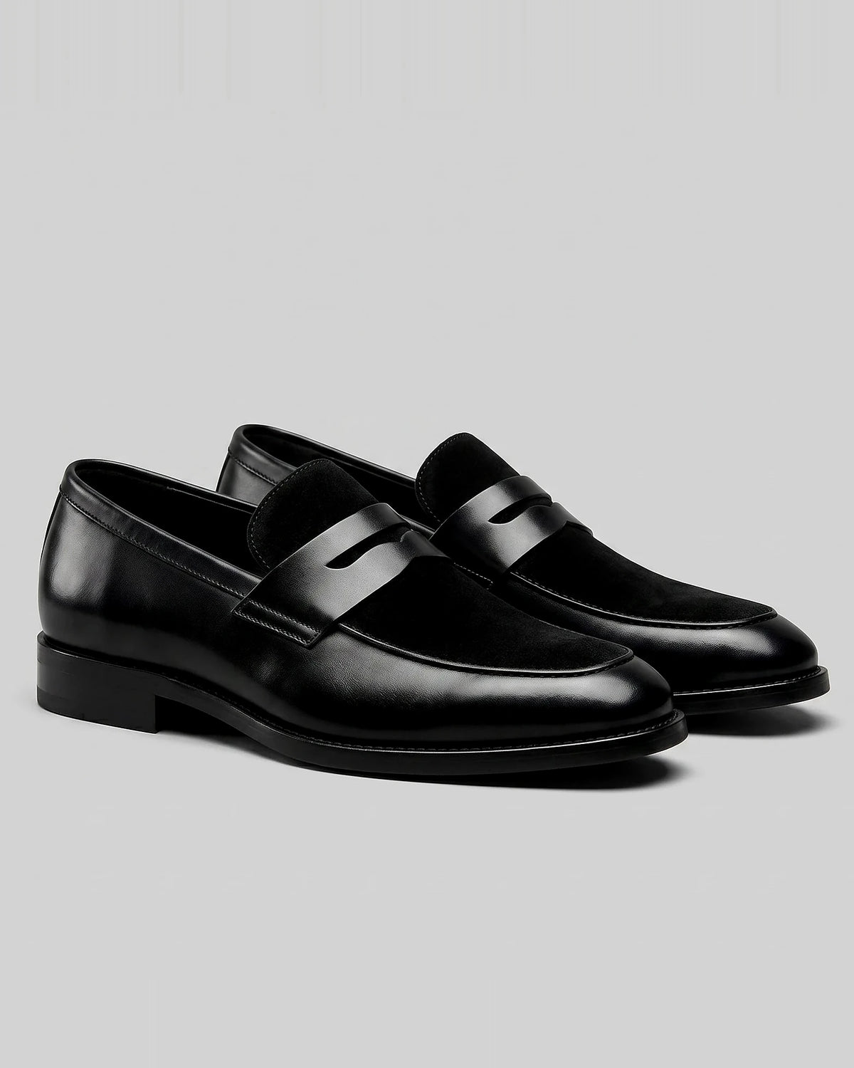Black Penny Loafers Men Suede Panel Leather-Effect - Valedrian