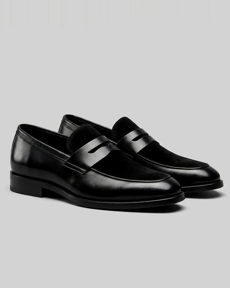 Black Penny Loafers Men Suede Panel Leather-Effect - Valedrian