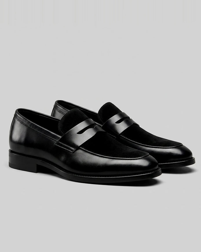Black Penny Loafers Men Suede Panel Leather-Effect - Valedrian
