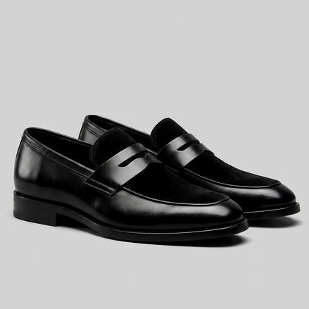 Black Penny Loafers Men Suede Panel Leather-Effect - Valedrian