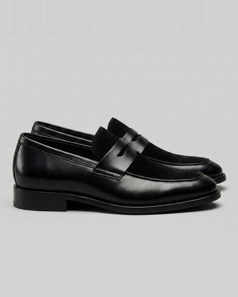 Black Penny Loafers Men Suede Panel Leather-Effect - Valedrian — view 2