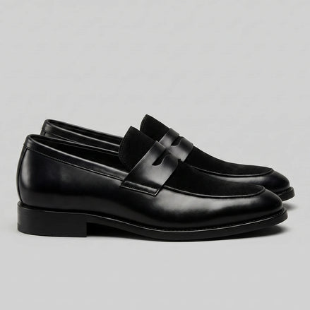 Black Penny Loafers Men Suede Panel Leather-Effect - Valedrian — view 2
