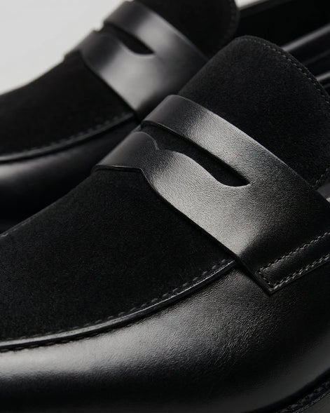 Black Penny Loafers Men Suede Panel Leather-Effect - Valedrian — view 4