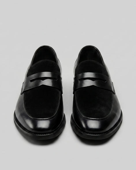 Black Penny Loafers Men Suede Panel Leather-Effect - Valedrian — view 5