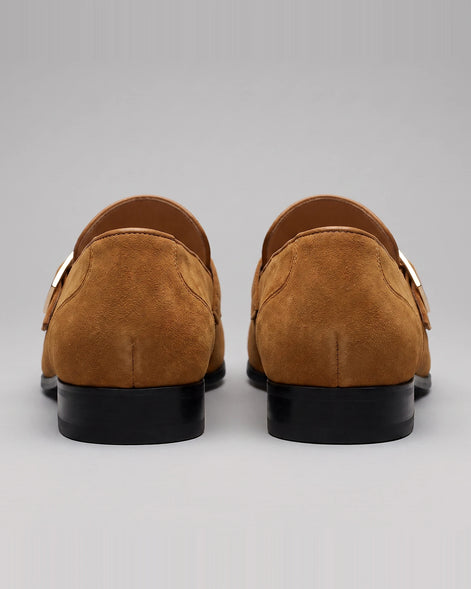 Black Suede Loafers Men Gold Buckle Slip-On with Rubber Sole - Valedrian — view 10