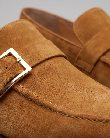 Black Suede Loafers Men Gold Buckle Slip-On with Rubber Sole - Valedrian — view 11