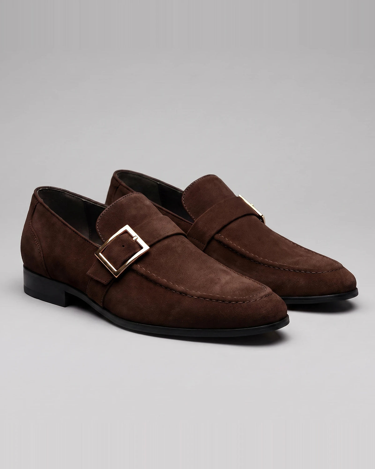 Black Suede Loafers Men Gold Buckle Slip-On with Rubber Sole - Valedrian — view 13