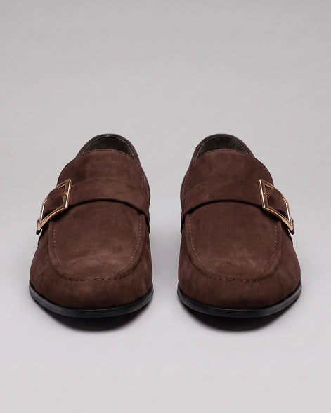 Black Suede Loafers Men Gold Buckle Slip-On with Rubber Sole - Valedrian — view 14