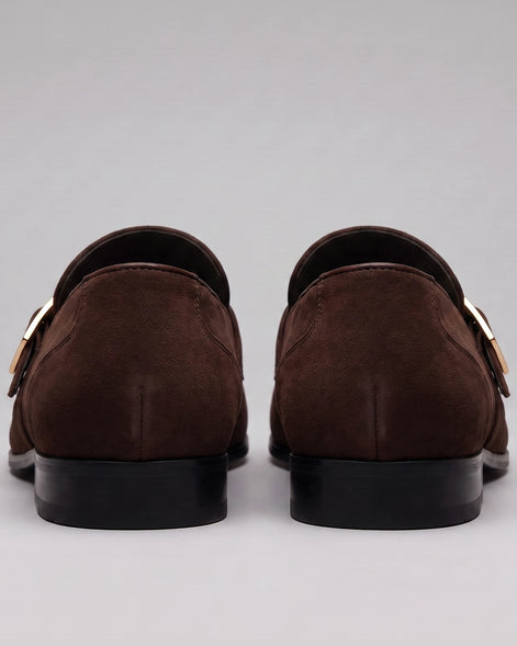 Black Suede Loafers Men Gold Buckle Slip-On with Rubber Sole - Valedrian — view 15