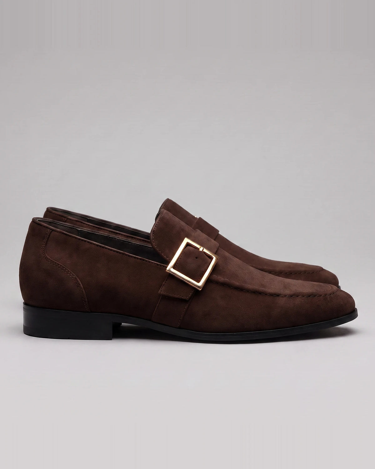 Black Suede Loafers Men Gold Buckle Slip-On with Rubber Sole - Valedrian — view 16