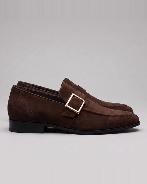 Black Suede Loafers Men Gold Buckle Slip-On with Rubber Sole - Valedrian — view 16