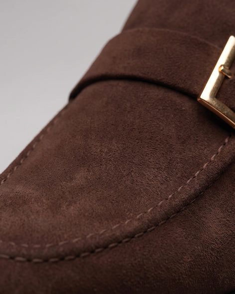 Black Suede Loafers Men Gold Buckle Slip-On with Rubber Sole - Valedrian — view 17