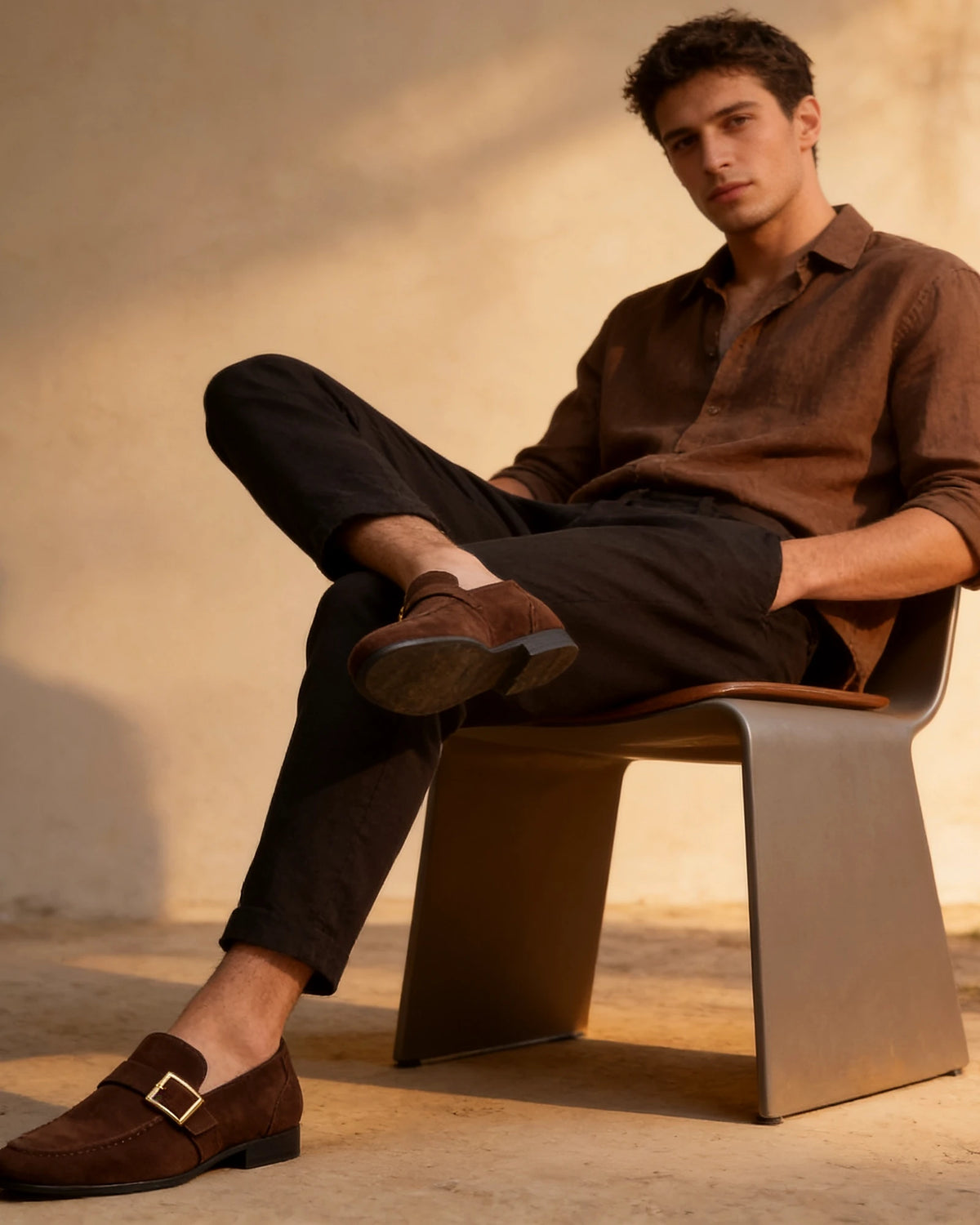 Black Suede Loafers Men Gold Buckle Slip-On with Rubber Sole - Valedrian — view 18
