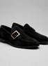 Black Suede Loafers Men Gold Buckle Slip-On with Rubber Sole - Valedrian