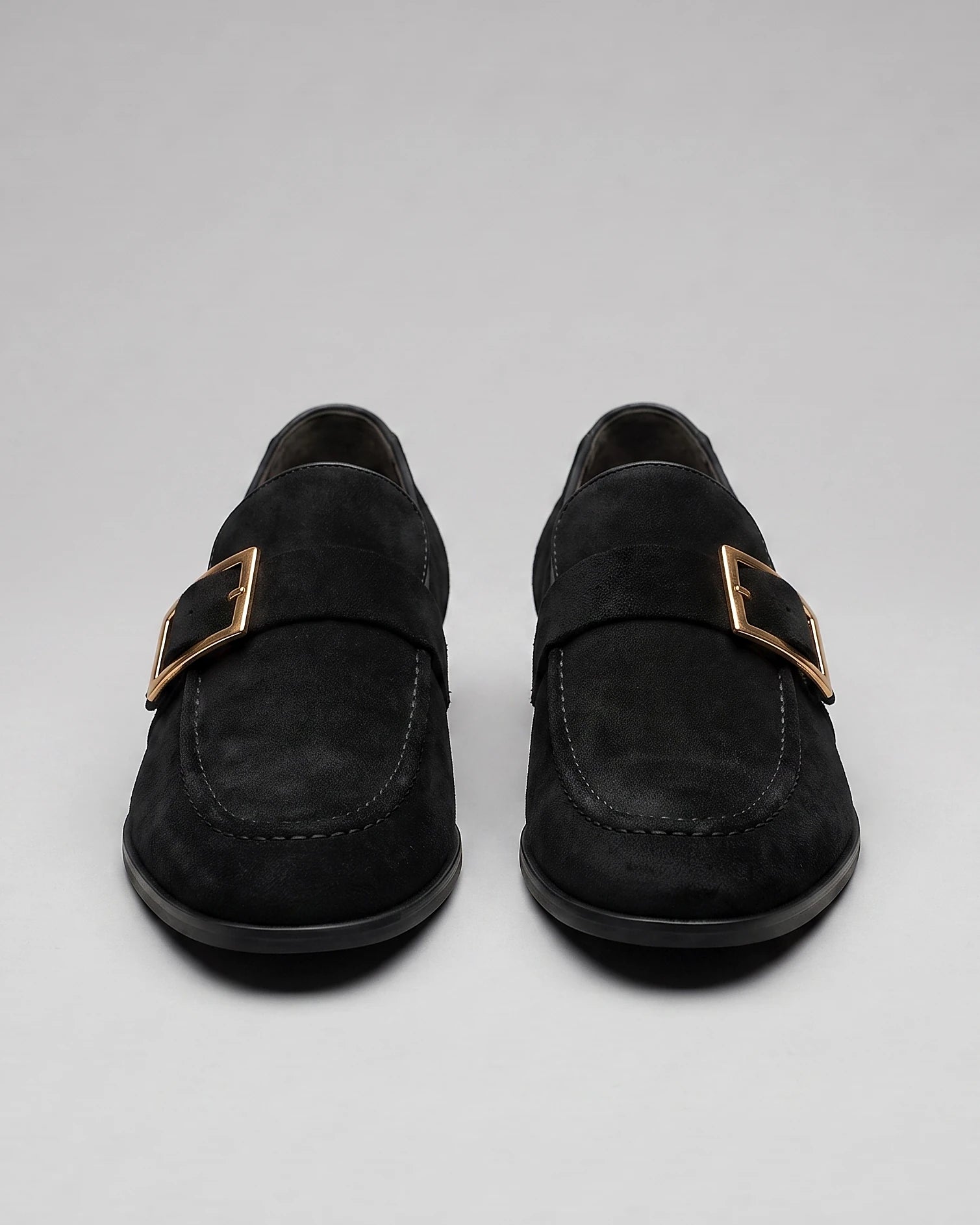 Black Suede Loafers Men Gold Buckle Slip-On with Rubber Sole - Valedrian — view 2