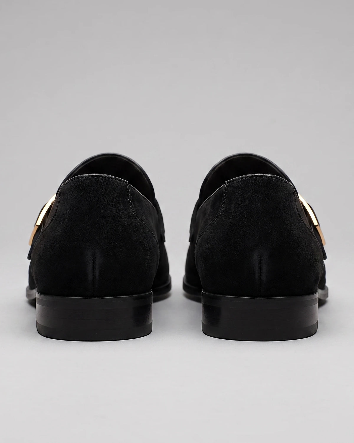 Black Suede Loafers Men Gold Buckle Slip-On with Rubber Sole - Valedrian — view 4