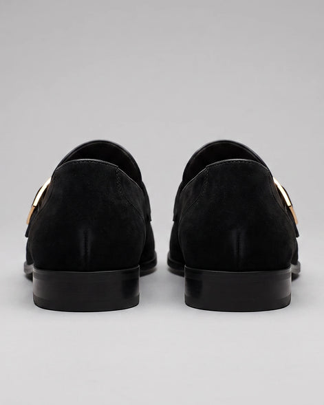 Black Suede Loafers Men Gold Buckle Slip-On with Rubber Sole - Valedrian — view 4
