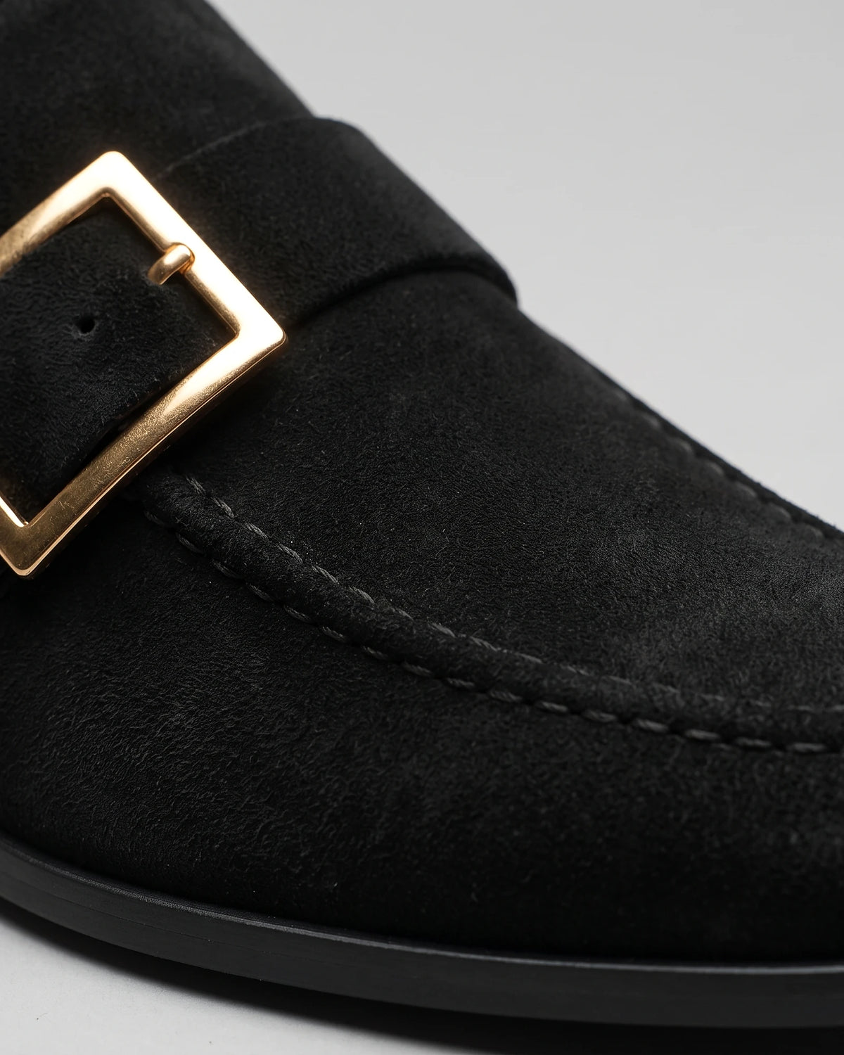 Black Suede Loafers Men Gold Buckle Slip-On with Rubber Sole - Valedrian — view 5