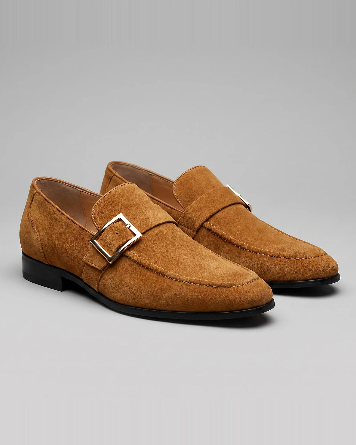 Black Suede Loafers Men Gold Buckle Slip-On with Rubber Sole - Valedrian — view 7