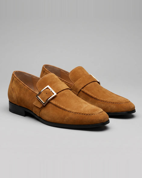 Black Suede Loafers Men Gold Buckle Slip-On with Rubber Sole - Valedrian — view 7