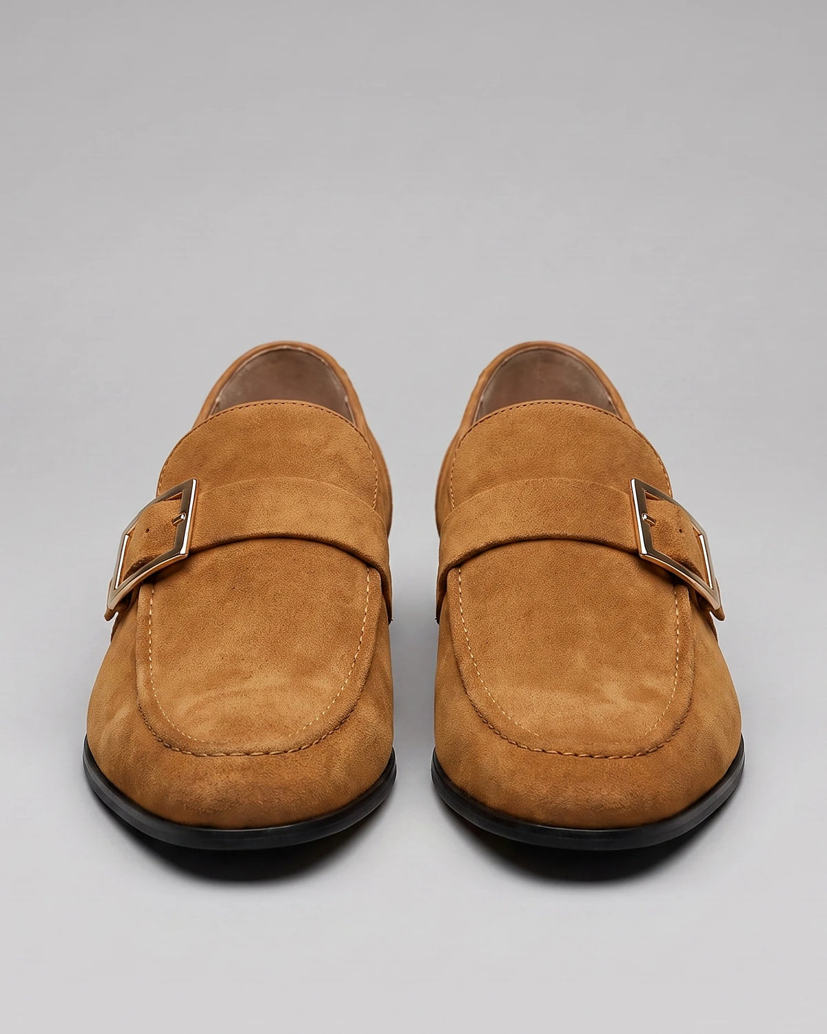 Black Suede Loafers Men Gold Buckle Slip-On with Rubber Sole - Valedrian — view 8