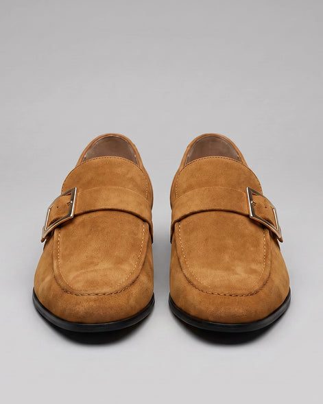 Black Suede Loafers Men Gold Buckle Slip-On with Rubber Sole - Valedrian — view 8