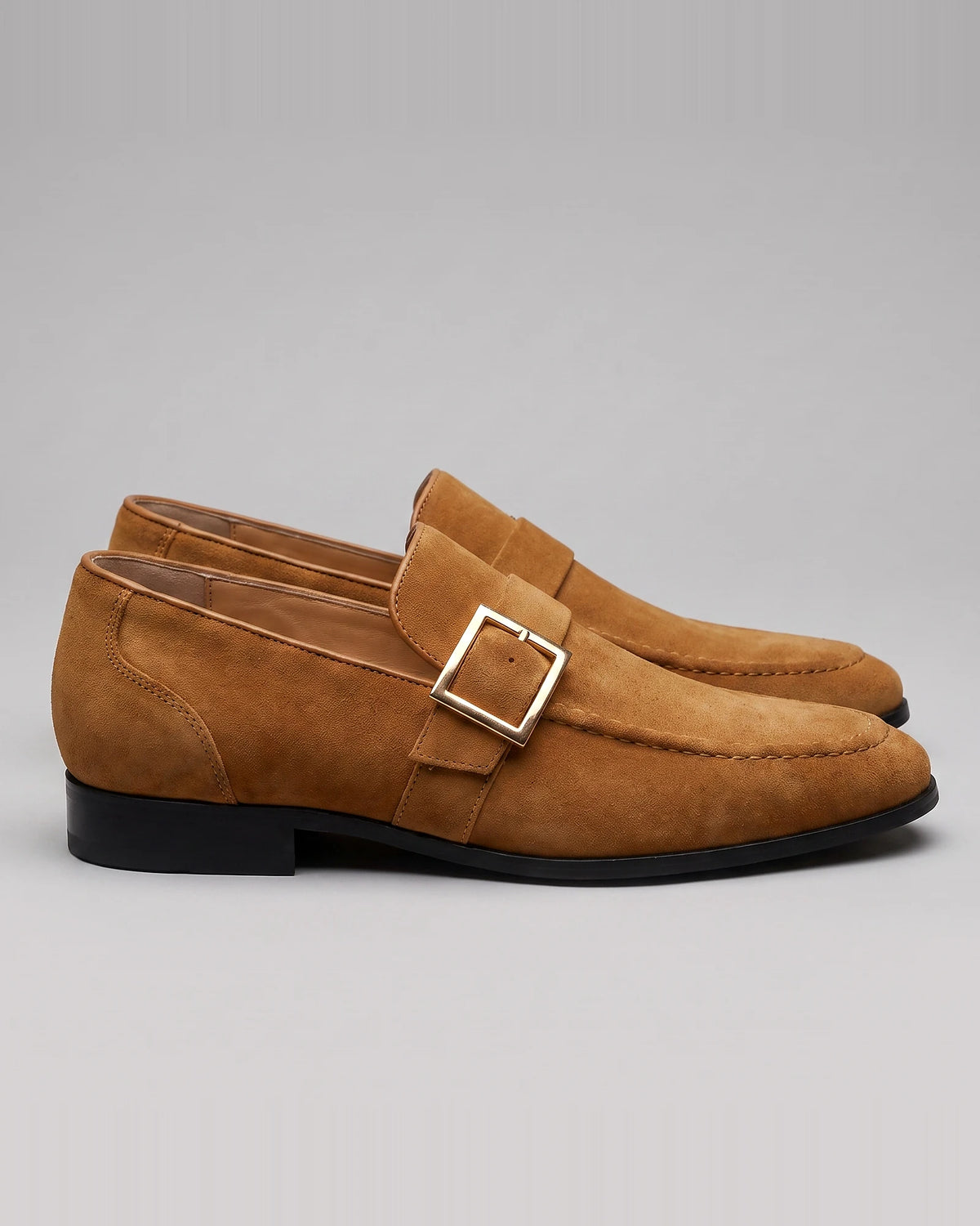 Black Suede Loafers Men Gold Buckle Slip-On with Rubber Sole - Valedrian — view 9